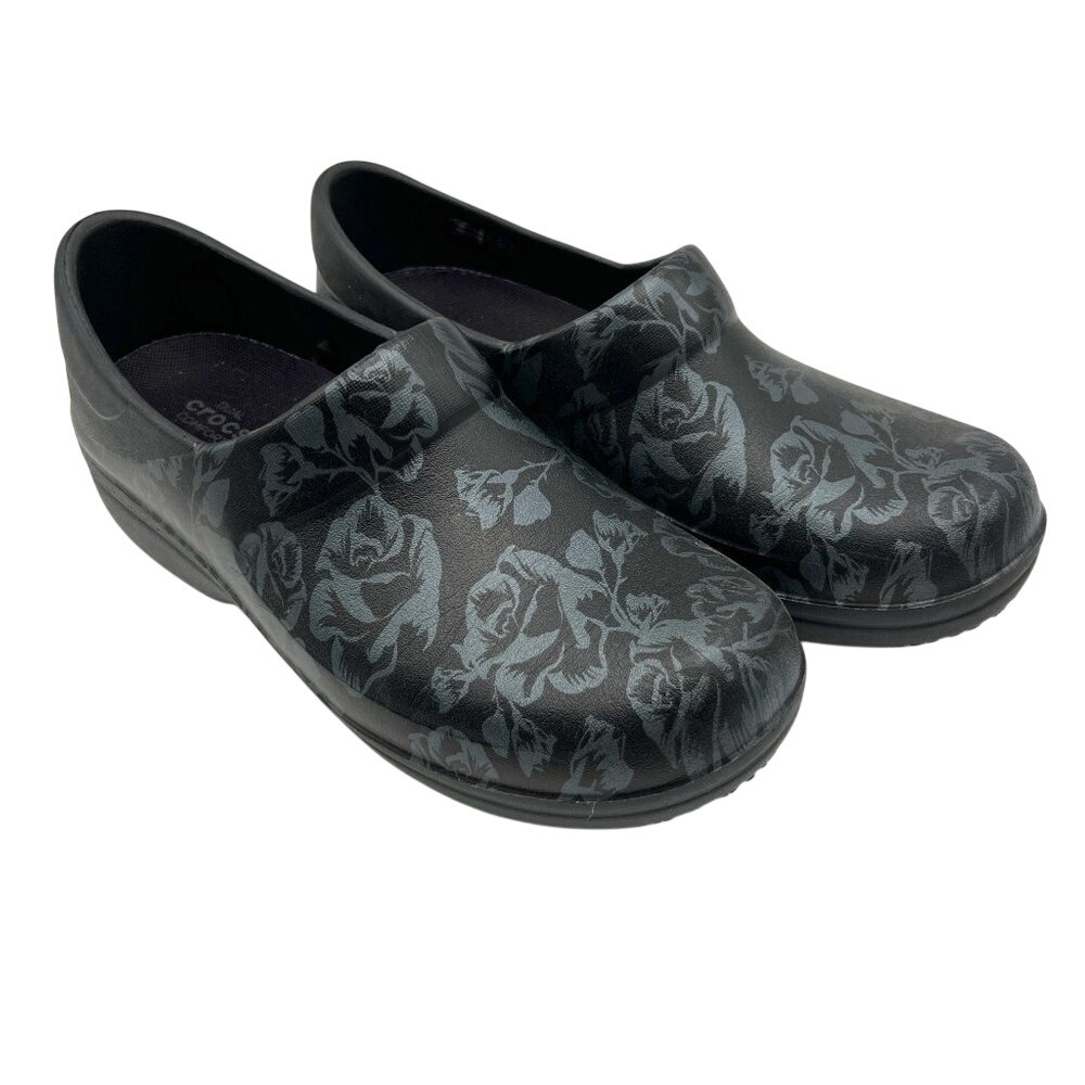 Crocs Women's Neria Pro II Graphic Clog Nurse Black Floral Rose‎ Pattern